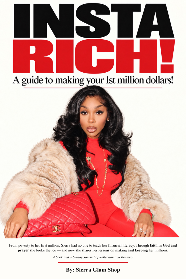 Actual Insta Rich! book cover featuring Sierra Glam Shop, A Guide to Making Your First Million Dollars, Volume Two.